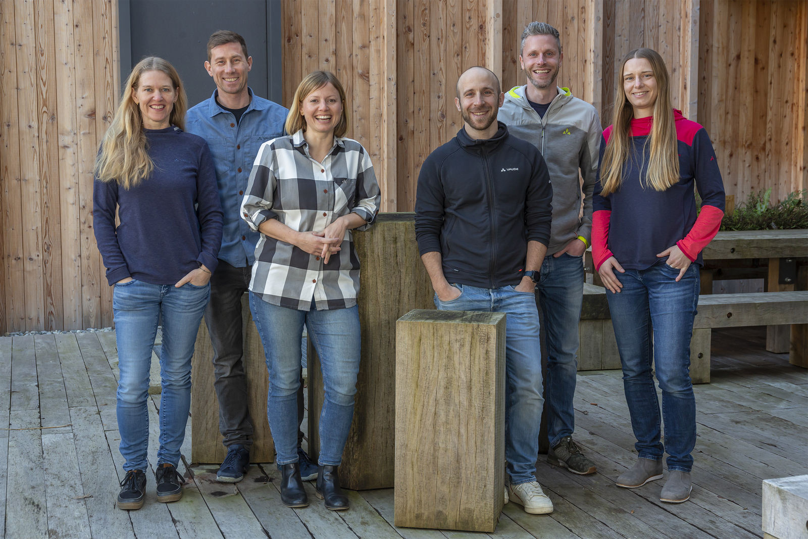 The Marketing Managers at VAUDE. From left, Antje von Dewitz, Ralf Geiger, Sonja Rupp, Manfred Meindl, Matthias Unflat and Tina Jauch. 