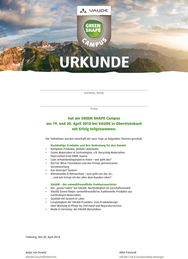 VAUDE Green Shape Campus - Urkunde