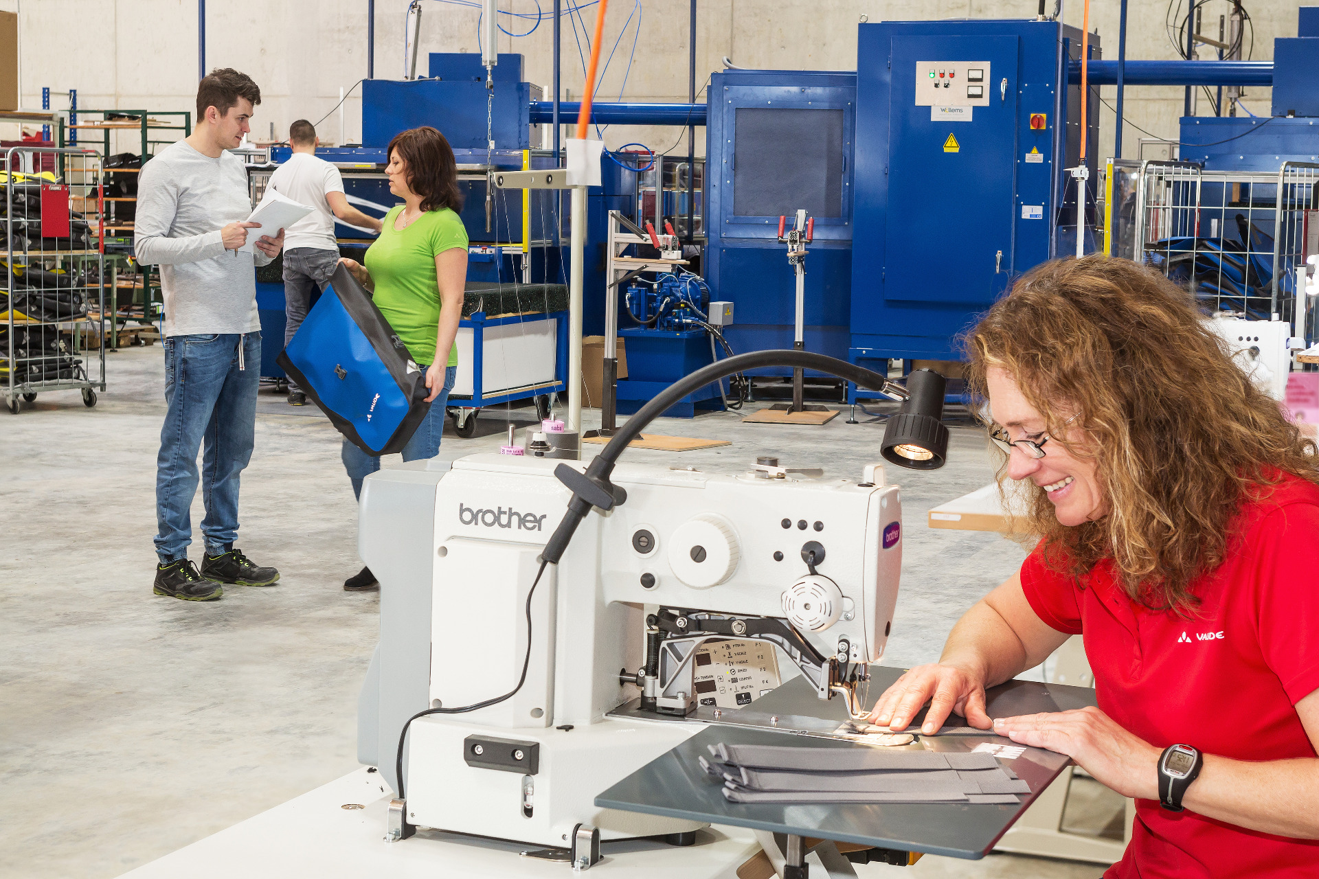 Our production building includes workplaces for sewing, welding and administrative activities.